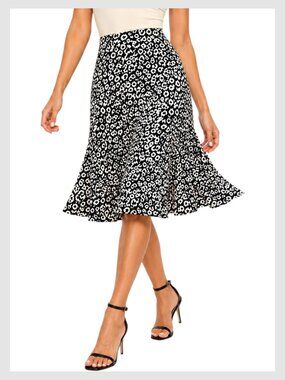 Lovers + Friends Leopard Print Midi Skirt Black Cream A-Line XS